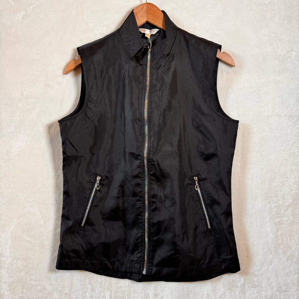 NWT Monterey club Golf black vest with metallic rainbow zippers womens small